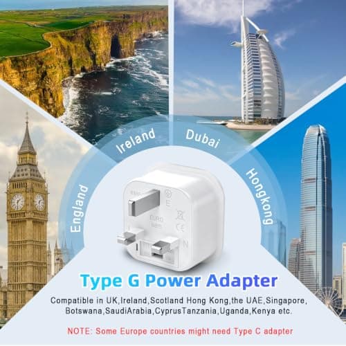 European to UK Plug Adapter US to UK Power Adaptor,US to UK Travel Adapter,13A 250V World Global Appliance Converter for the Visitor from USA, EU, Australia, Thailand, Canada, Japan,China. — view 6
