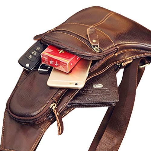Xieben Leather Sling Backpack Crossbody Chest Bag Pack for Men Women Travel Outdoor Sports Hiking Camping Shoulder Day Pack Daypack Coffee — view 6