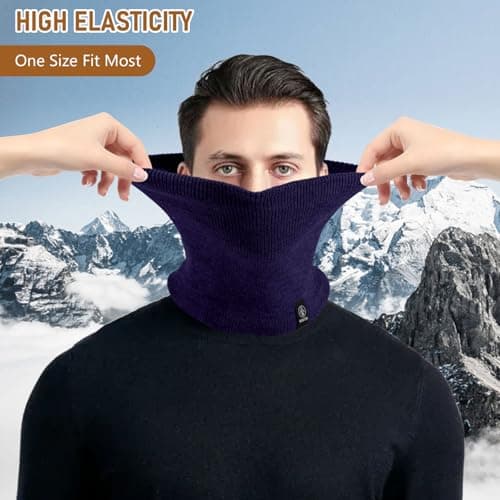 Fjquamitix Neck Warmer for Men Women Thick Fleece Thermal Snood for Men Winter Neck Gaiter Knitted Circle Scarf for Outdoor Sports Cycling Skiing Motorcycle (Navy Blue) — view 5
