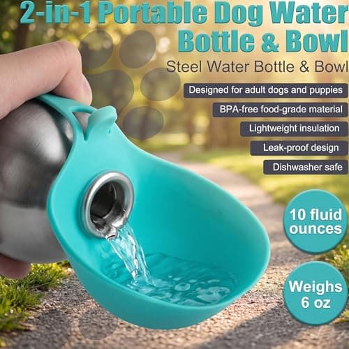 Portable Dog Water Bottle, 2-in-1 Stainless Steel Dog Water Bottle with Foldable Silicone Bowl, Leak Proof Pet Water Dispenser for Walking, Hiking, Travel & Small Dogs, 285ml, Blue — view 2