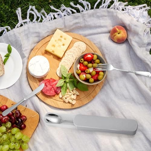 HOTUT 3 Pcs Travel Cutlery Set, Cutlery Set with Portable Pouch Case, Stainless Steel Flatware, Reusable, Portable Utensils for Home Outdoor Travel Picnic Office School Lunch Box, Grey — view 6