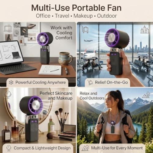 HomlyPro Rechargeable Handheld Fan, Grey-purple, USB Hand Held Fans with 100 Speed Levels and Stepless Regulation, 3600mAh Portable Hand Fan for Men & Women, Mini Travel Essentials for Outdoor — view 6