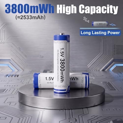 Rechargeable AA Batteries Lithium with Charger: 8 Pack 1.5V 3800mWh Long Lasting Double A Batteries with LCD Display Cycle Times Up to 2500 Fast Charging for Blink Outdoor Cameras & Toys — view 5
