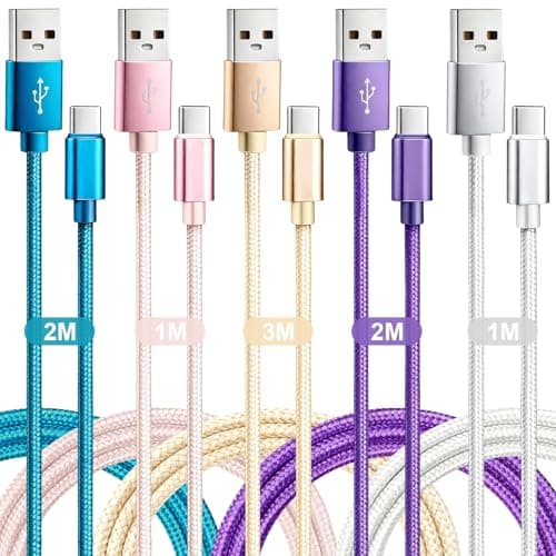 USB C Charger Cable, 5 Pack 1/1/2/2/3M, USB A to USB C Cable Fast Charge Nylon Braided Compatible with Samsung Galaxy S24/S23/S22/S21 Pixel PS5 Switch