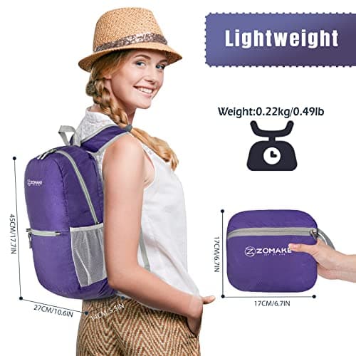 ZOMAKE Lightweight Foldable Backpack Packable Rucksack (20L/Purple) — view 2