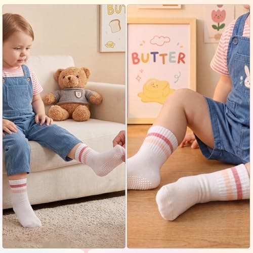 Zuimei 8 Pairs Toddler Anti Slip Grips Socks 1-3Years Unisex Multicolor — view 5