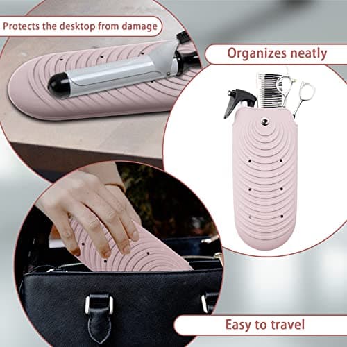 Heat Resistant Silicone Mat Pouch for Hair Styling Tools, Curling & Flat Irons Non-Slip Travel Cover, Small Portable Straightener Pad for Curler Wands Storage, Hot Waver (Pink) — view 4