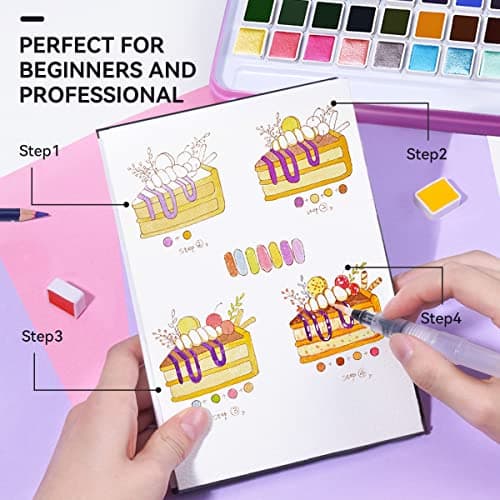 Paul Rubens MeiLiang Watercolor Paint Set, 48 Vivid Colors Incl 12 Metallic Glitter Solid Colors in Pocket Box and Watercolor Brush, Perfect as Art Gift, Suitable for Beginners, Professional — view 2