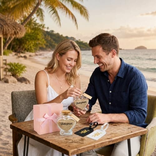 Honeymoon Sand Keepsake Jar Set with Mr and Mrs Luggage Tags,Bridal Shower Gift,Bridal Shower Souvenirs- Honeymoon Gift for Newlywed - Bridal Shower, Wedding,Travel Gifts,No Sand Included — view 6