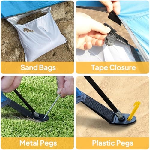 Chihee Beach Tent Camping Sun Shelter for 2-3 Person with UV Protection Silver-coated Fabric Breathable Mesh Extra Sandbags,Lightweight Easy Setup Portable Beach Shade Canopy Cabana — view 6