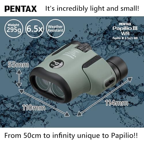 Pentax Papilio III Binoculars, 6.5 x 21 Weather Resistant, Olive, Focus 50 cm, Splash Resistant, Museum, Outdoor, Nature, Live Sports, HD Processing — view 6