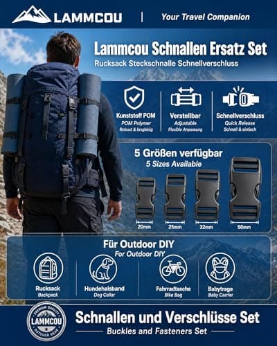 Lammcou Buckle Set Backpack Buckles Plastic POM Quick Release Adjustable, Replacement Strap Buckle for Camping DIY Repair 20mm 25mm 32mm 38mm 50mm (25mm) — view 2