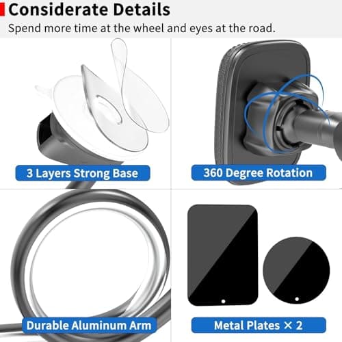 APPS2Car Magnetic Phone Holder for Car, 14-Inch Windshield Phone Mount — view 6