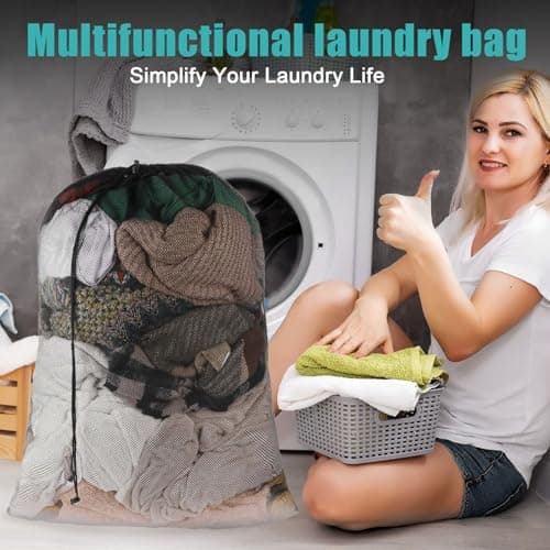 Large Mesh Laundry Bag 35.43×23.62 Inches Heavy Duty Mesh Wash Laundry Bags Drawstring Lockable Wash Bags Ball Pit Ball Storage Bag For Storage Travel Family And Apartment Dwellers Black — view 5