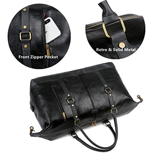 BAOSHA Oversized Faux Leather Travel Duffel Tote Bag Carry On Overnight Weekender Bag Travel Holdall for Men and Women HB-14 (Black) — view 3