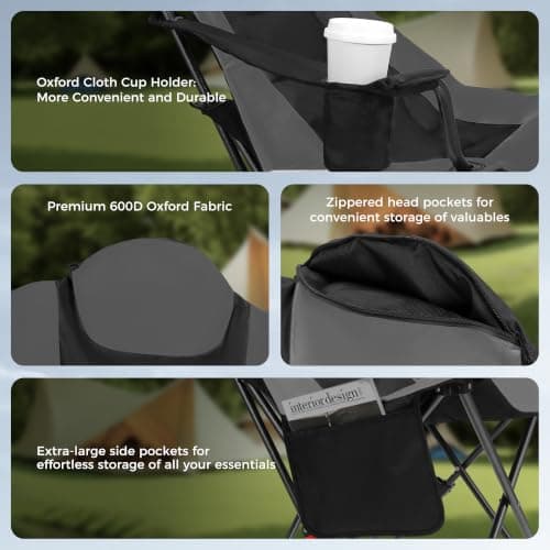 OUTSIDER Heavy Duty Camping Chair 200kg Capacity, Folding Chair with 3 Recline Angles, Cup Holder & Side Storage Bag, Portable for Camping, Fishing, Hiking 1pc — view 6