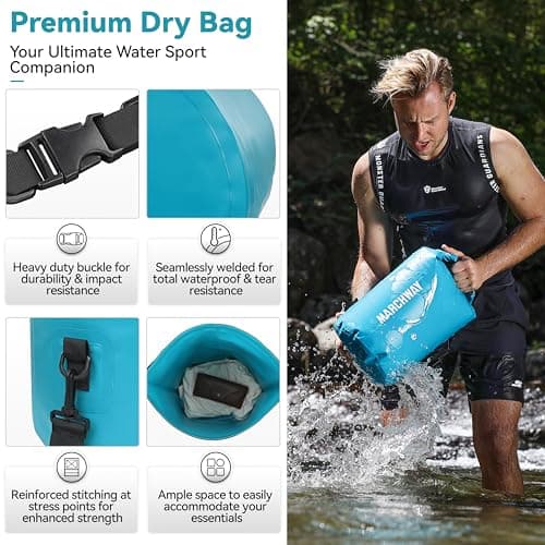 MARCHWAY Floating Waterproof Dry Bag Backpack 5L/10L/20L/30L/40L, Roll Top Sack Keeps Gear Dry for Kayaking, Rafting, Boating, Swimming, Camping, Hiking, Beach, Fishing (Teal, 20L) — view 2