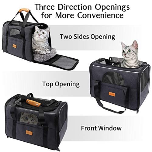 Morpilot Cat Carrier - Airline Approved, Top Opening Portable Dog Bag with Breathable Mesh/Removable Mat, Adjustable Shoulder Strap & Bowl, Foldable Travel Cage, M, Graphite Gray (Max 7kg) — view 4