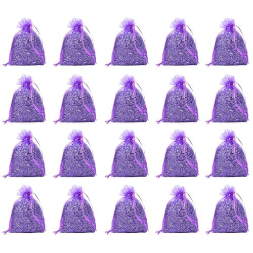 20 Pack Lavender Bags for Wardrobes, Drawers & Cars, Natural Dried lavender Sachets for Moths & Freshness, Empty Lavender Bags to Fill