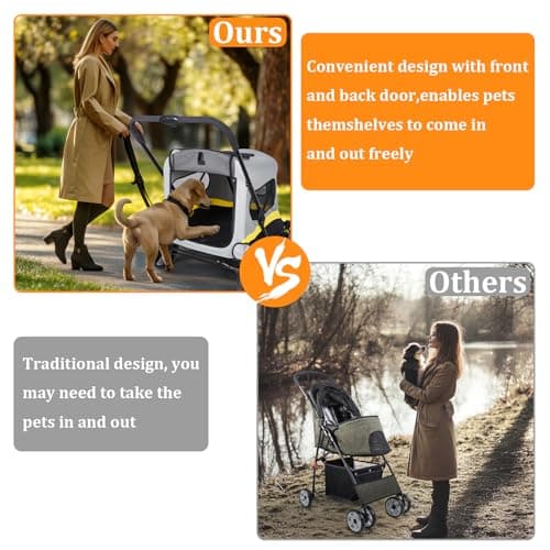 BingoPaw Foldable Medium Dog Stroller: Portable Pet Buggy Pushchair with 4 Heavy Wheels for Travel, Outdoor Walking, One-Click Folding Handle Puppy Pram with Breathable Mesh for Medium Dogs — view 5