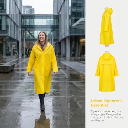 Glitzville Halloween Cosplay Outfit Yellow Raincoat Waterproof Rain Coats with Hoods and Elastic Cuffs for Halloween Dress Up Outdoor Camping Travel — view 3