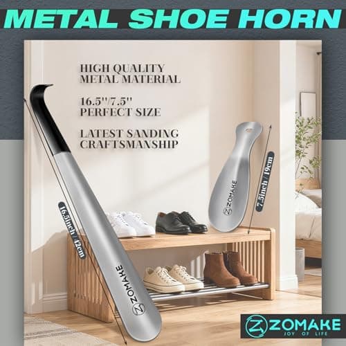 ZOMAKE Shoe Horn Long Handled, Long Shoehorn Metal (2pcs 42cm+19cm) — view 2