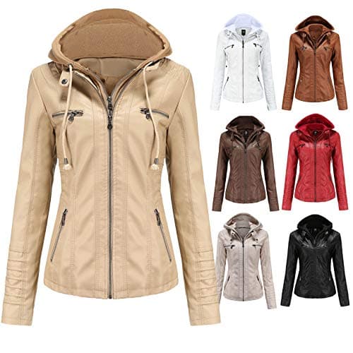 Womens Leather Jacket Biker,Leather Jacket For Women Pu Biker Moto Jacket Long Sleeve Tops Zip Up Faux Leather Jacket Slim Fit Lapel Coat Classic Short Jacket Motorcycle Coat With Zip Pockets Jackets