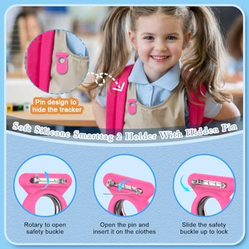 [2Pcs] for Galaxy SmartTag2 Case with Invisible Pin, Full Protective Anti-Slip Soft Silicone Case for Samsung Galaxy Smart Tag 2 for Kids Pet Clothing Backpack Luggage (Turquoise + Rose Red) — view 5