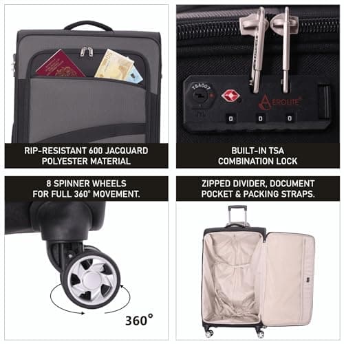 Aerolite Large 30in Check-in Suitcase, 8 Wheels, TSA Lock — view 3