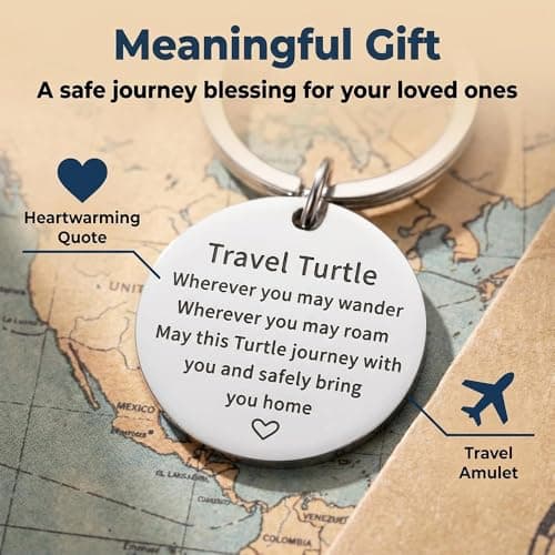 2 Pcs Travel Turtle Keyring Set, Meaningful Safe Travels Gifts for Women Men, Engraved "Safely Bring You Home" Keepsake Keychain for Gap Year Backpacking, Going Away Leaving Present for Friends — view 3