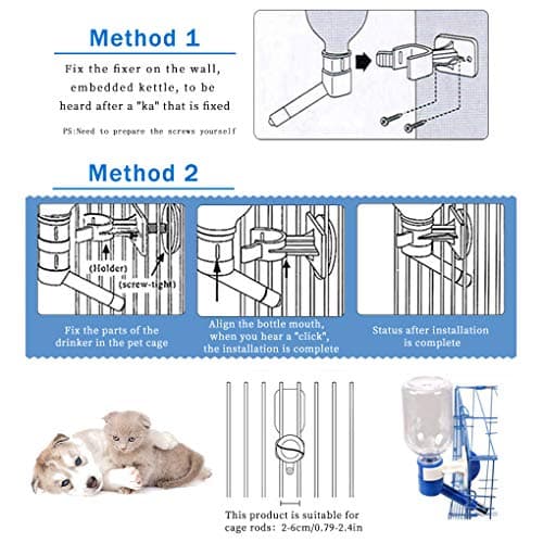 Andiker No-Drip Pet Water Dispenser,Dog Kennel Cage Water Bottle Drinker Kettle for Pets can be Raised and Lowered Drinking Water Feeding Water (Blue) — view 5