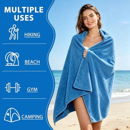 Indrnif Outdoor Magnetic Bath Towel 190 X 80 cm,Quick-Dry Sand-Resistant Beach Towel with Magnetic Closure,Oversized Microfiber Bath Towel for Travel, Swimming, Pool, Yoga, Hiking, Camping (blue) — view 5