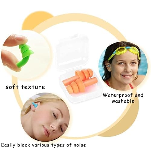 5 Pairs Reusable Silicone Swimming Ear Plugs, Waterproof Noise Cancelling for Swim, Sleep, Study & Travel — view 4