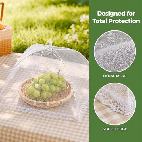 2 Pack Pop Up Mesh Food Covers, Collapsible Food Cover Dome with Plate Umbrella Fly Net, Reusable Food Tents for Outdoors, Screen Tents, Parties, Picnics & BBQs — view 5