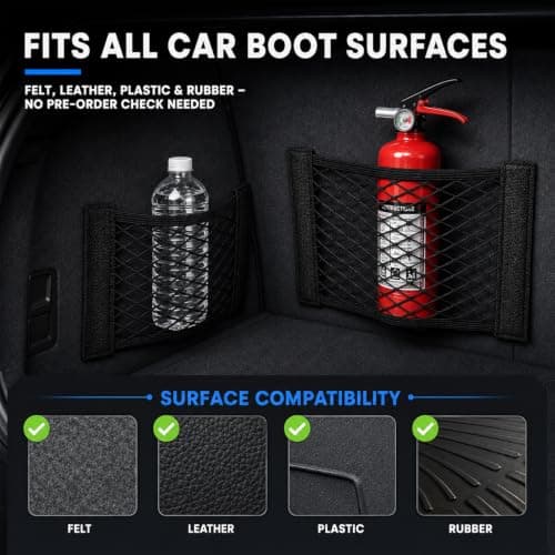 Car Boot Tidy Mesh Pockets 2+2 – 40x25/30x25cm, No-Drill Adhesive/Velcro — view 3