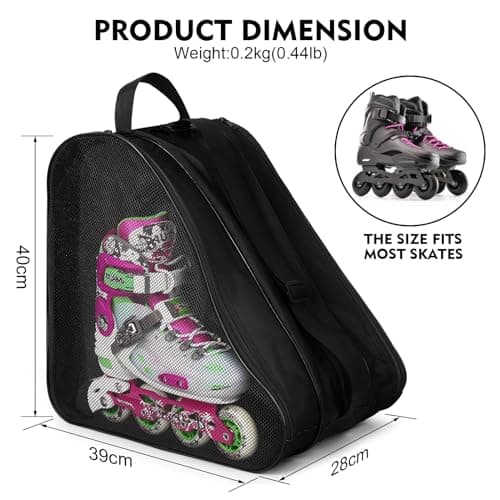 Kefiyis Roller Skate Bag - Unisex Ice Skate Bag with Adjustable Shoulder Strap - Breathable Oxford Cloth Skating Shoes Storage Bags Roller Skating Accessories Black — view 2