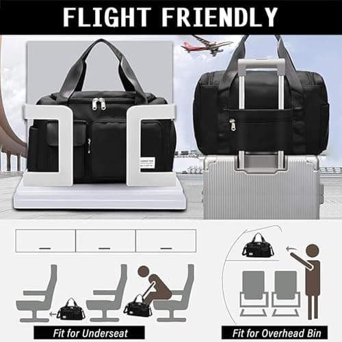 Mens Womens Sports Gym Bag Duffle Bag with Shoes Compartment, Water Resistant Holdall Hospital Bag for Swimming, Weekend Travel Bag Overnight Bag for Women (Black) — view 5