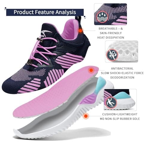 Boys Girls Trainers Unisex Kids Running Walking Shoes Child Outdoor Sport Athletic Shoes Girls Tennis Shoes, Pink Purple, 2 UK — view 2