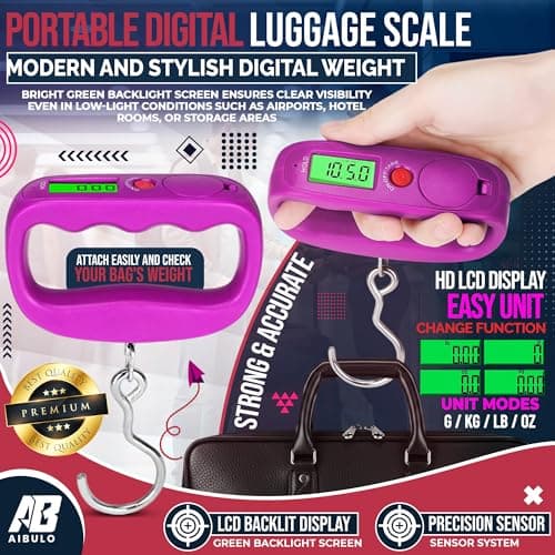 AIBULO 2-Pack Purple Digital Luggage Scale 50kg/110lb – Portable Suitcase Weighing Scale with Backlit LCD, Tare & Auto-Off, 4 Units (g/kg/lb/oz) for Travel, Airport & Parcel Use — view 4