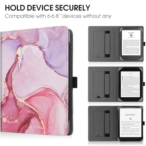 HGWALP Universal Stand Case for 6/6.8/7 inch paperwhite, PU Leather Stand Cover with Handstrap Compatible with All 6" 6.8" 7" Kindle Paperwhite/Colorsoft/Kobo/Pocketook/Sony eReaders-Marble Pink — view 3