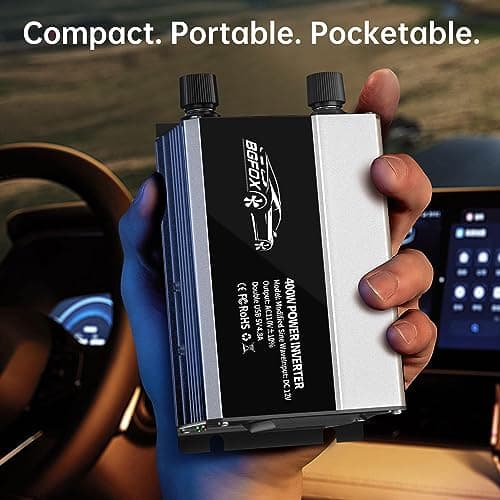 BGFOX 400W Car Power Inverter DC 12V to AC 240V 230V Voltage Converter with 2 USB 4.8A Ports for Charge Your Laptop, for iPad, iPhone, Tablet, Aluminium Body & Smart Digital Display - Silver — view 4