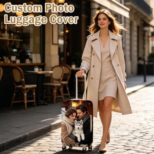 ZEXUPER Personalized Suitcase Protector,Custom Luggage Cover - Add Your Photo, Name & Text, Double-Sided Design, Elastic & Washable Travel Baggage Cover — view 6
