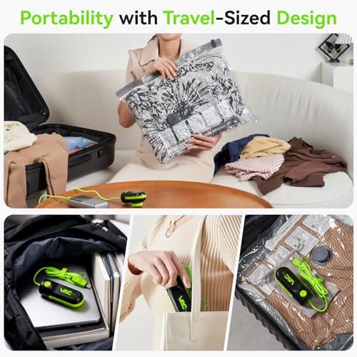 VACKFOX Travel Vacuum Bags with USB & TYPE C Pump, 9 Pack Carry-On Vacuum Storage Bags for Luggage & Suitcase, Vacuum Luggage Bags, Space Saver for Clothes & Travel(Green) — view 6