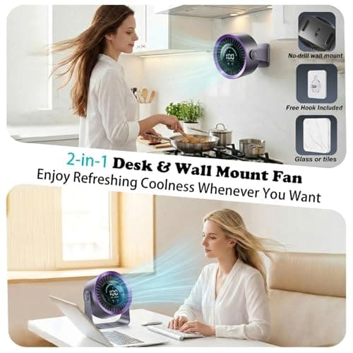 Luxepa Small Desk Fan, 100 Speed USB Rechargeable Battery Operated Quiet Portable Table Fan, Personal Desktop Cooling Fan with LED Display, 360° Tilt Tabletop Fan for Bedroom Office Travel (Purple) — view 6