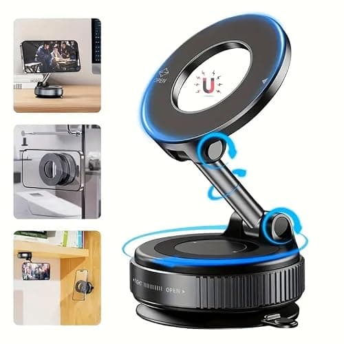 Maideduo Vacuum Suction Cup Car Phone Holder, Compatible with MagSafe, 360° Adjustable & Foldable Magnetic Phone Mount for Car/Glass/Any Smooth Surface, Hands-free (Black) — view 2