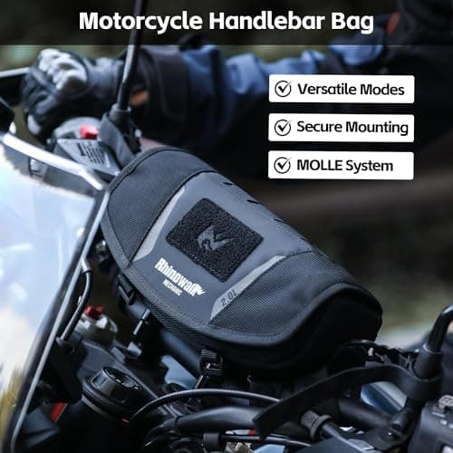 Rhinowalk Motorcycle Handlebar Bag 2L Handle Pouch with Rain Cover & Shoulder Strap, Fits ADV Enduro Touring Motorbikes — view 2