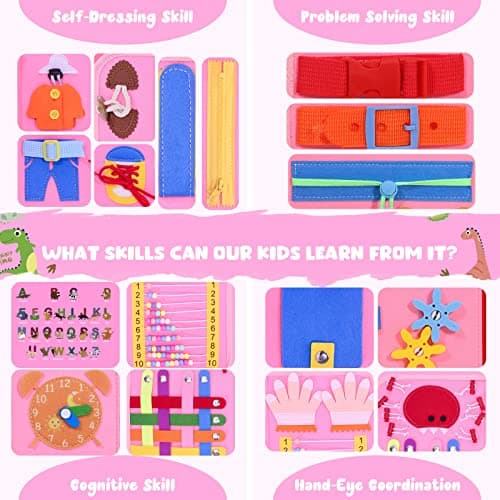 Busy Board for Toddlers, Montessori Sensory Toys Activity Board for Fine Motor Skills, Preschool Educational Learning Gifts for 1 2 3 4 5 Year Old Girls & Boys, Autism Toys, Car Airplane Travel Toy — view 2