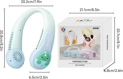 Portable Neck Fan for Kids,1800mAh Cartoon Bladeless Neck Fan,Wearable Hands Free Bladeless Mini-Fan,1200mAh Neck Fan with 3 Speeds Adjustable,for Kids Girls Students Outdoor Indoor (Blue) — view 2