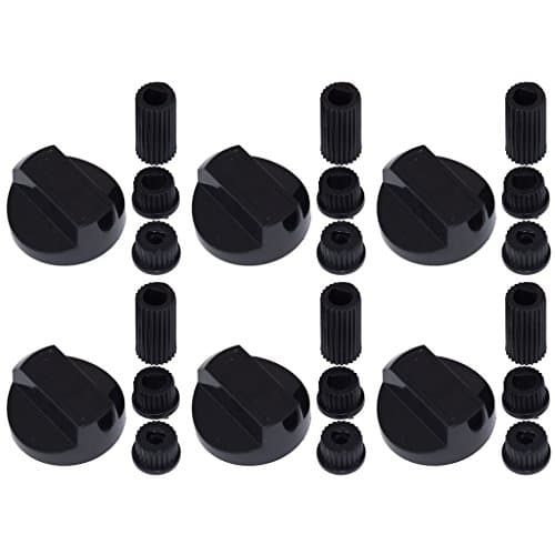 Ufixt Universal Cooker Control Knobs | 6 Pack Black Oven Dial Kit | Includes 18 Adapters for All Shaft Sizes | compatible with AEG Beko Bosch