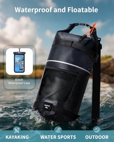ECOHUB Waterproof Dry Bag with Waterproof Phone Case, 20L Roll Top Lightweight Dry Backpack with Long Adjustable Shoulder Strap for Kayaking Hiking Canoeing Floating Rafting Swimming, Classic Black — view 3